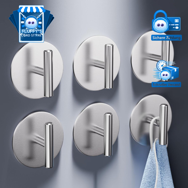 Handtuchhalter Edelstahl 6Er Set Ohne Bohren Klebehaken Wasserfest FüR Bad KüChe-image