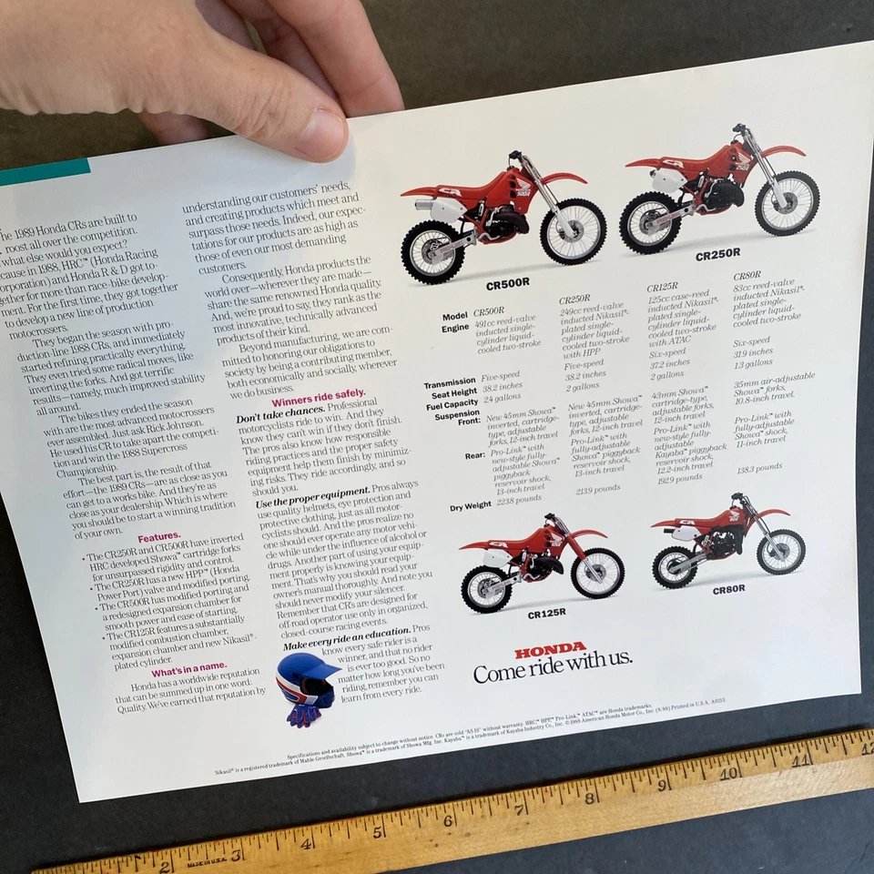 复古 NOS 1989 年本田 CR500 R CR250 R CR125 R CR80 R 经销商销售规格手册 — 第 2/3 张图片