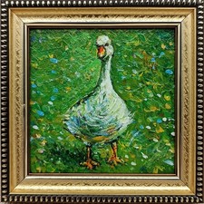 Dipinto olio oca originale animale impasto arte piccolo decorazione parete 4x4