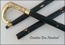 Antique Style Victorian Vintage Designer Brass Handle Cane Wooden Walking Stick