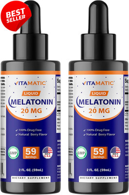 Melatonin Liquid Drops 20mg 2 Pack 2 fl oz Berry Flavor Non-GMO Supplement - US