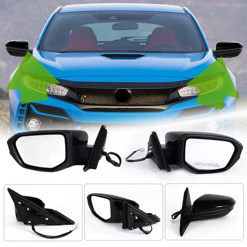 For Honda Civic 16-21 1.5 2.0L Driver+Passenger Black Power Heated Mirror 3-Pin