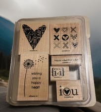 Stampin Up A Happy Heart Set of 6 Wooden Mounted Rubber Stamp Valentine's Day