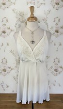 White Sheer Mini Slip Dress Lingerie Front Slit 90s Beaded Pearls Fairy Coquette