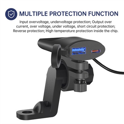 Waterproof QC3.0+PD Motorcycle USB Phone GPS Fast Charger Adapter Voltmeter