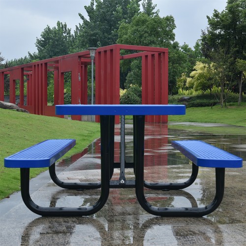 46" Expanded Metal Picnic Table with Umbrella Hole Heavy Duty Square Table - Picture 7 of 12
