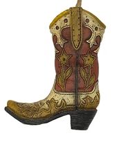 NEW CHRISTMAS SHOPPE CREAM GOLD RED WESTERN COWBOY BOOT ORNAMENT FREE SHIP