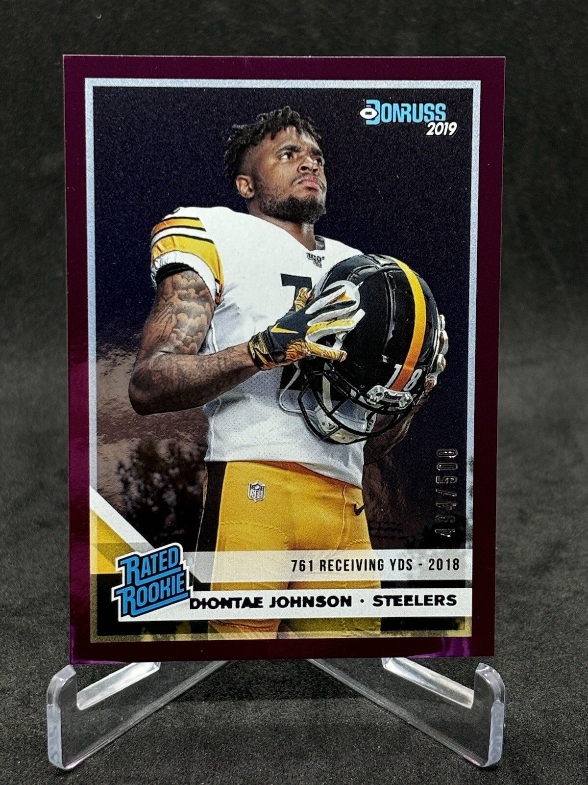 2019 Donruss DIONTAE JOHNSON Purple Foil Stat Line /500 #327 STEELERS RC