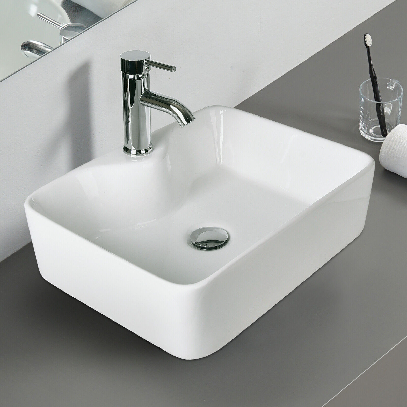 Bathroom Sink Porcelain Ceramic Vessel Basin Sink Vanity Faucet Popup