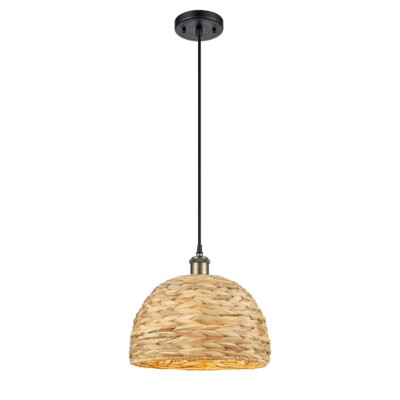Innovations Woven Rattan 1Lt 12'' Cord Pendant, BKB/Nat - 516-1P-BAB-RBD-12-NAT