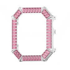 Swarovski Watch Case Pink Crystals Rhodium Plated Compatible w/ Apple Series 4/5