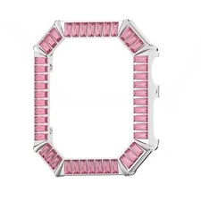 Swarovski Watch Case Pink Crystals Rhodium Plated Compatible w/ Apple Series 4/5