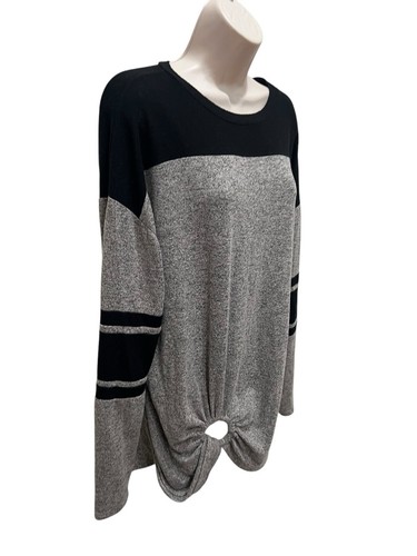 NOBO No Boundaries Junior’s XL 15-17 Raglan Sleeve Black Heather Twist Front L/S - Picture 3 of 5