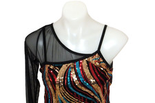 Costume Gallery Unitard Womens Large Dance Jazz Tap Adult Assymetrical Sequins