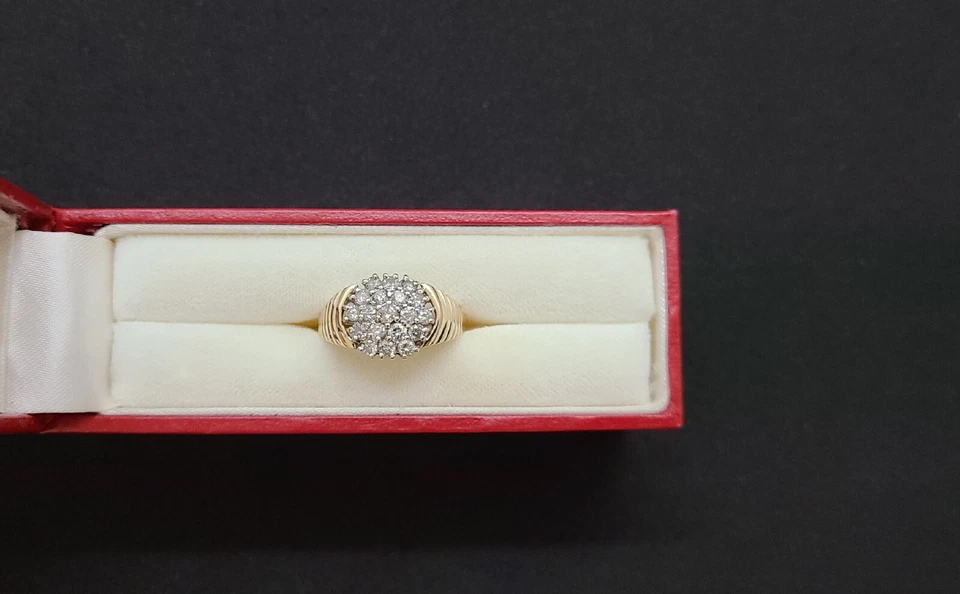 Anel aglomerado de ouro amarelo 14kt 1 quilate diamante, ouro maciço 14k - Imagem 2 de 4