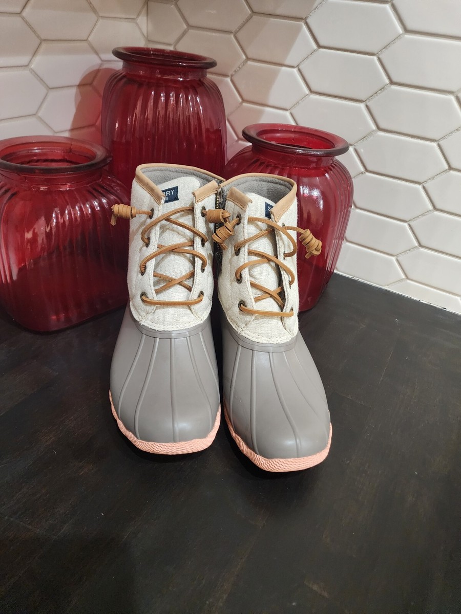 Sperry Womens Saltwater Rain Boot Linen/Rose