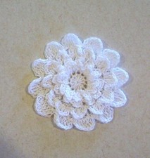 Crocheted White 4-Layered Mum Flower Applique Medium Quilting Sewing