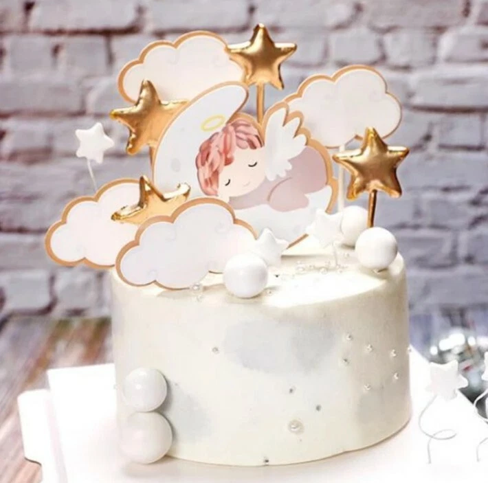 5pcs sleeping Moon angel cake topper boy baby shower cupcake toppers 1st  bday