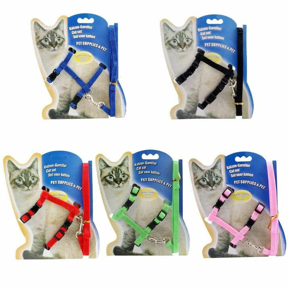 KATZENGESCHIRR MIT LEINE FÜR KATZEN & KLEINE HUNDE KATZENLEINE AUS NYLON NEU