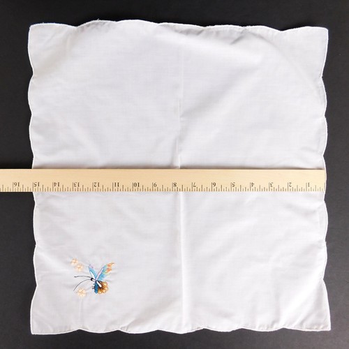 Fabric Luncheon Napkins 15" SquareWhite Embrodered Butterfly on 1 corner - Picture 7 of 7