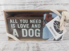 Primitives By Kathy Box Sign  Sock Set All You Need Is Love and A Dog NEW