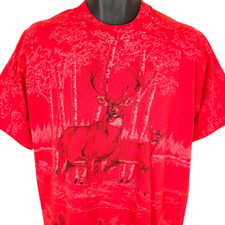 Vintage Deer T Shirt Mens Size XL Red 90s All Over Print Nature Tee Made In USA