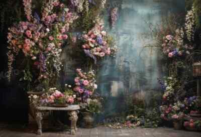 Colorful Flower Art Wall Backdrop  7'x5' -  By Kate Backdrops