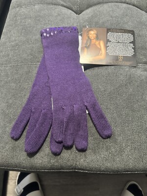 Winter Gloves Iman Purple Knitted With Sequin Cuff Sz S, HSN NWT