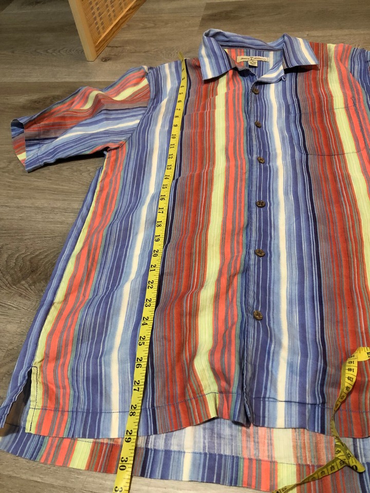Tommy Bahama Hawaiian Button Up Down Shirt Silk Blend Medium M Vertical Stripes eBay