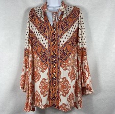 Free People Dress Women’s Small Orange Magic Mystery Bell Sleeves Floral Mini