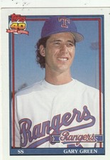 FREE SHIPPING-MINT-1991 Topps Gary Green #184 RANGERS -40 YEARS OF BASEBALL