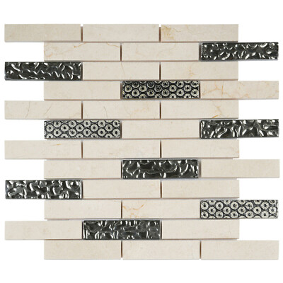 Cream Beige Crema Marfil Marble Stone Mosaic Tile Brick Joint Backsplash