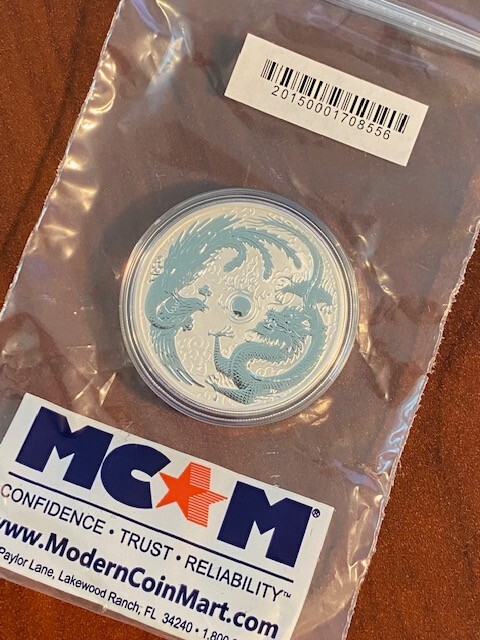 2017 ERROR VARIETY 1 OZ SILVER DRAGON & PHOENIX - PEARL OF WISDOM