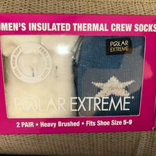 POLAR EXTREME Women's  Insulated Thermal Crew Socks  2 Pair WHITE / BLUE NIB
