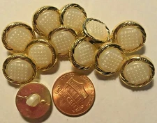 12 Gold Tone & Pearlized Cream Plastic Shank Buttons Almost 5/8" 15.2mm 9662