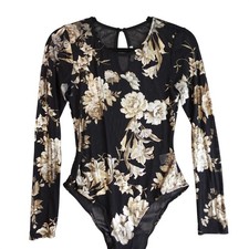 Vintage 90s Y2K Sheer Mesh Metallic Dark Floral Whimsigoth Top Black Gold Grunge