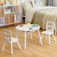 Kids Round Table & Chair Set 3 Pcs Children Wooden Activity Table Furniture