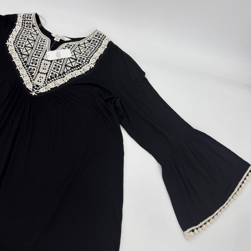 New KRAZY KAT Womens Long Sleeve Embroidered Tunic Size L Black Jersey Stretch - Picture 3 of 8