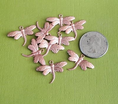 10 pcs Dragonfly Tiny Charms Rose Tone Stamped Raised Design Filigree Jewelry 