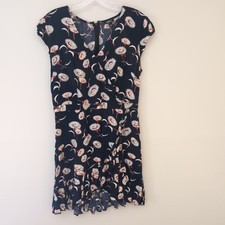 J Crew Merchantile Women's Dress Floral Wrap Retro Ruffle Mini Black Boho Size 8