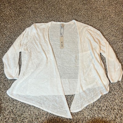 NIC+ZOE Paper White Linen Viscose Knit Cardigan Sweater XL