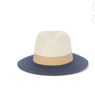 Time & Tru Womens  Navy Packable AdjustableBand Tricolor Panama Hat One Size NWT