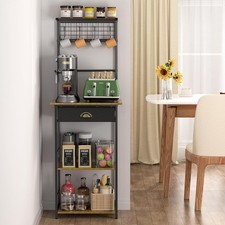 5 Tier Coffee Bar Station with Drawer Kitchen Stand with 4 S-Shaped Hooks
