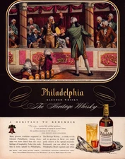 Philadelphia Whisky 1940s Vintage Ad Heritage Theater Scene Colonial History