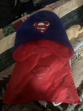 DC Comic Superman Beanie Hat with Cape Youth Boys One Size Red Blue used