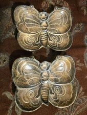2 Vtg MCM Brown Ceramic Butterfly W Arms Crossed Trinket Dishes Adorable  JAPAN