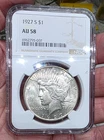 1927 s $1 PEACE SILVER DOLLAR NGC AU 58 Stunning Luster & fresh new Holder!!