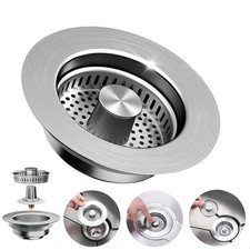 3-in-1 Kitchen Sink Drain Strainer - Pop Up Sink Stopper, Stainless Steel Sink D