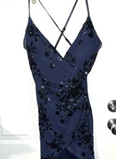 Speechless Women  s faux-wrap bodycon Navy Blue Floral Sequin Mini Dress Sz 5