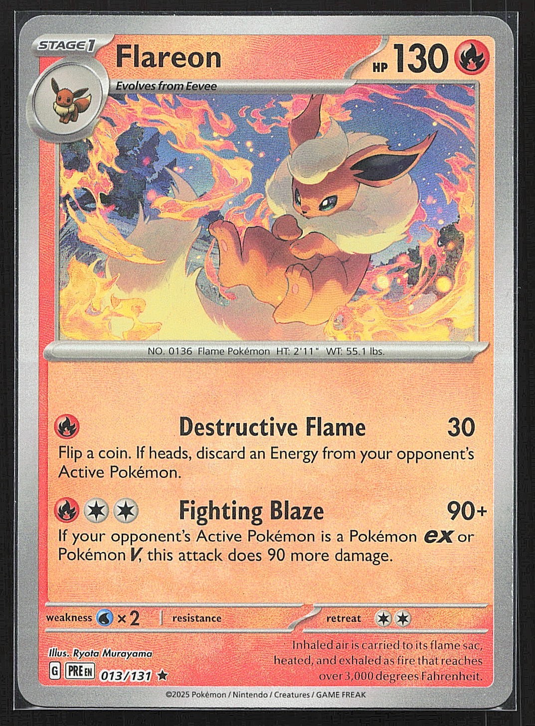 Flareon (Master Ball Pattern) #013/131 SV: Prismatic Evolutions Rare Holo LP-NM